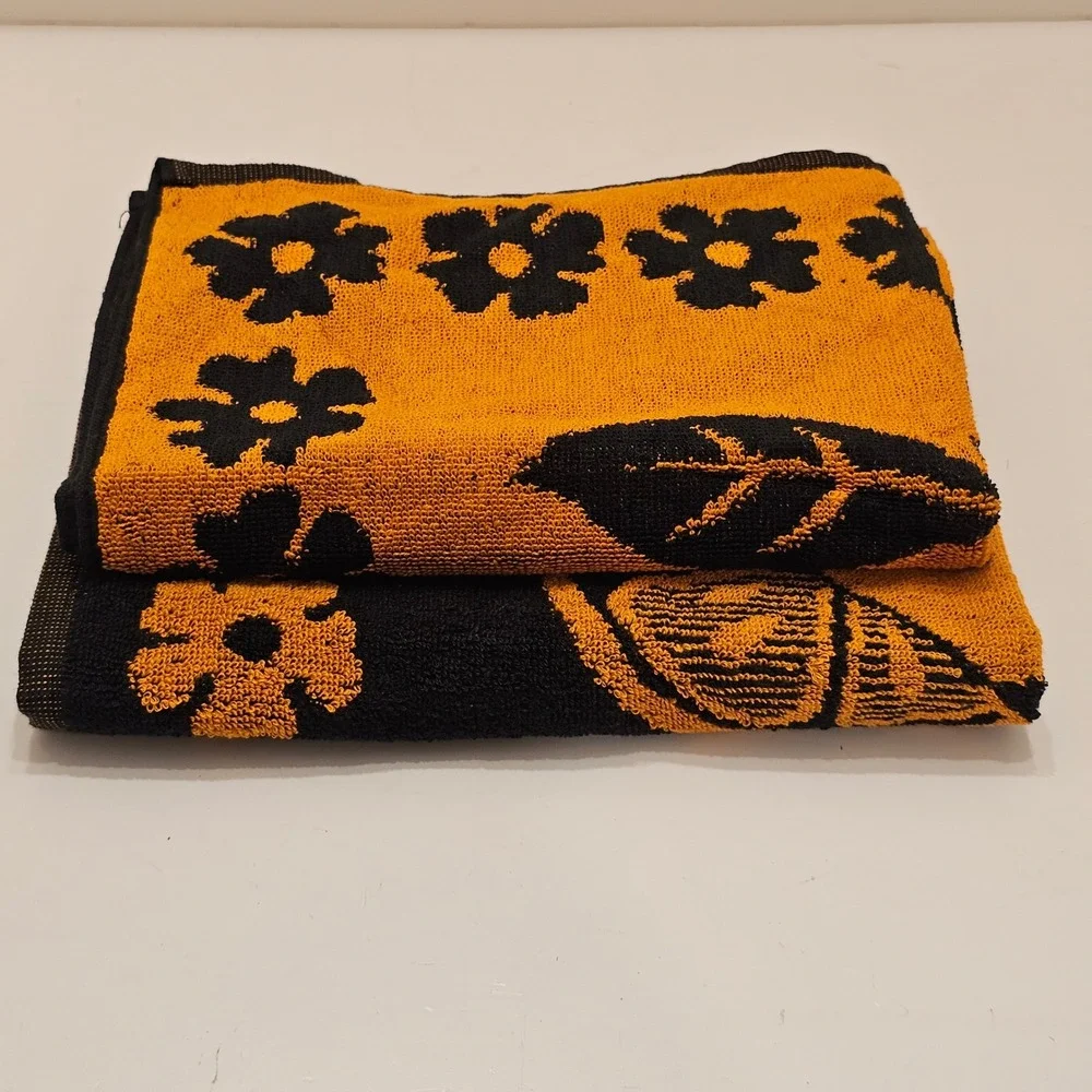 2 Vintage Orange Fruit Floral Cotton Hand Towel Black Orange Made in Portugal 19